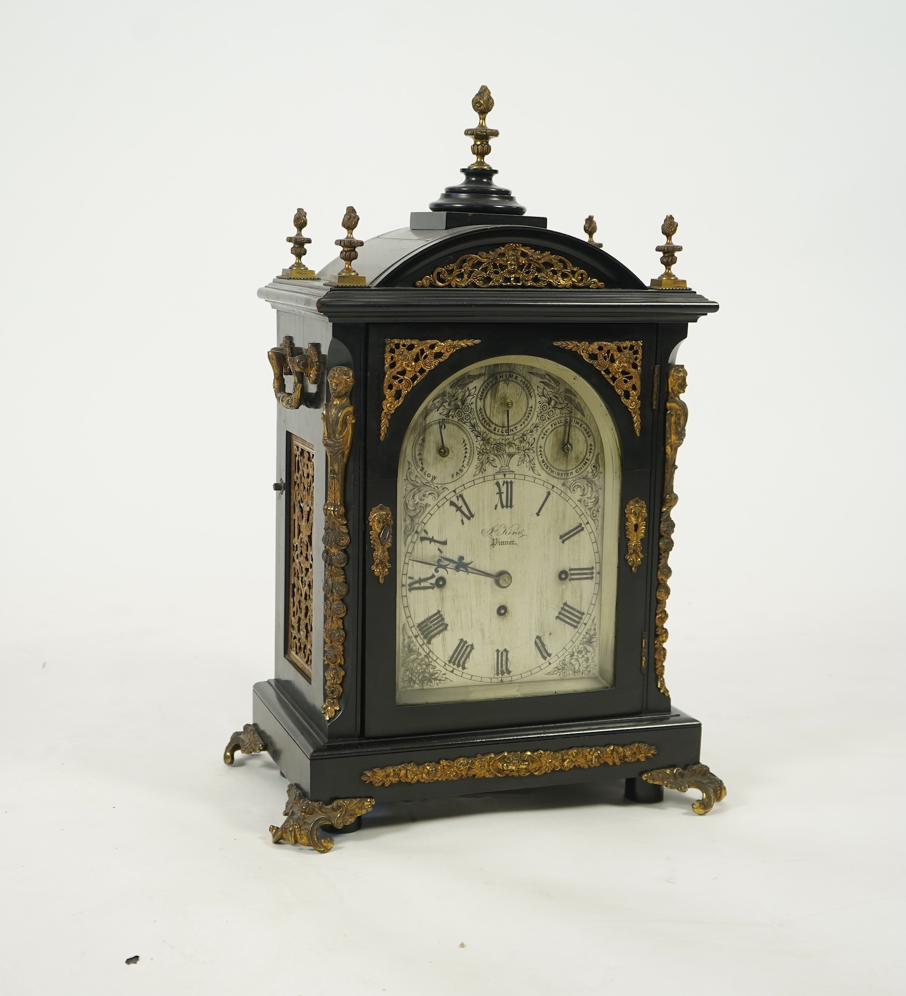 A late 19th century ebonised triple fusee bracket clock
